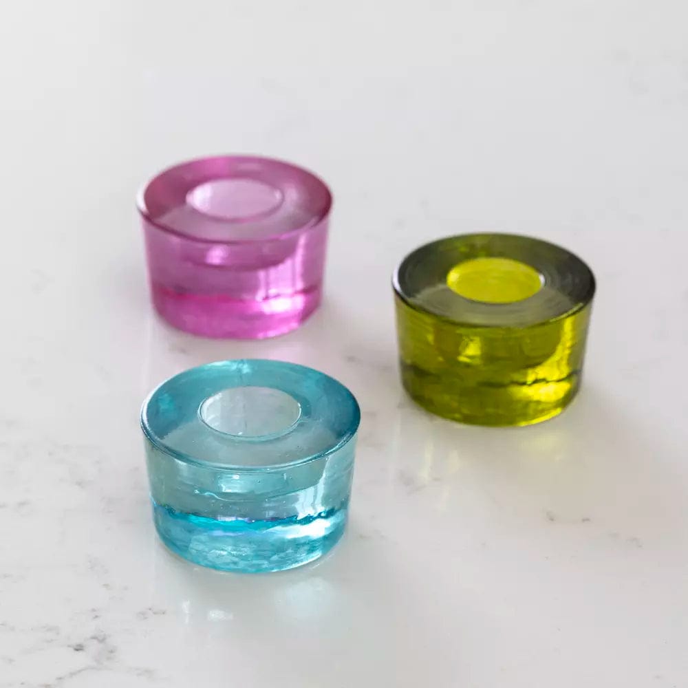 Chunky Coloured Glass Candle Holder