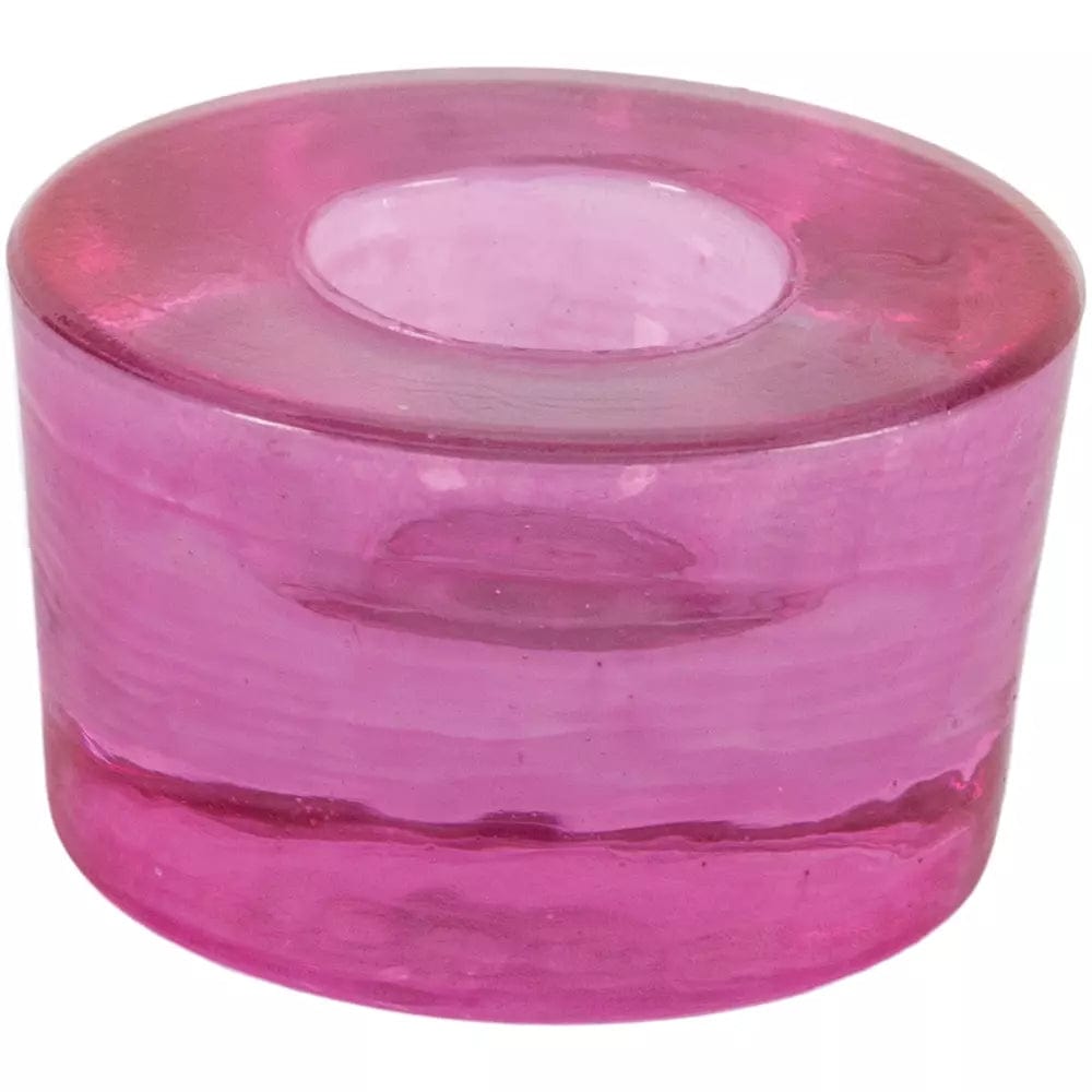 Chunky Coloured Glass Candle Holder Hot Pink