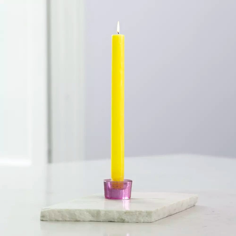Chunky Coloured Glass Candle Holder Hot Pink