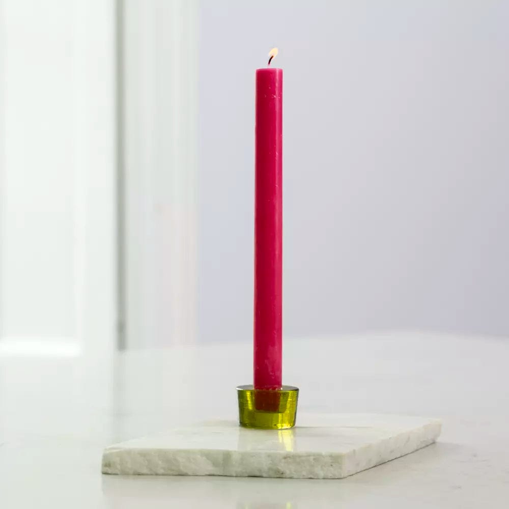 Chunky Coloured Glass Candle Holder Lime Green