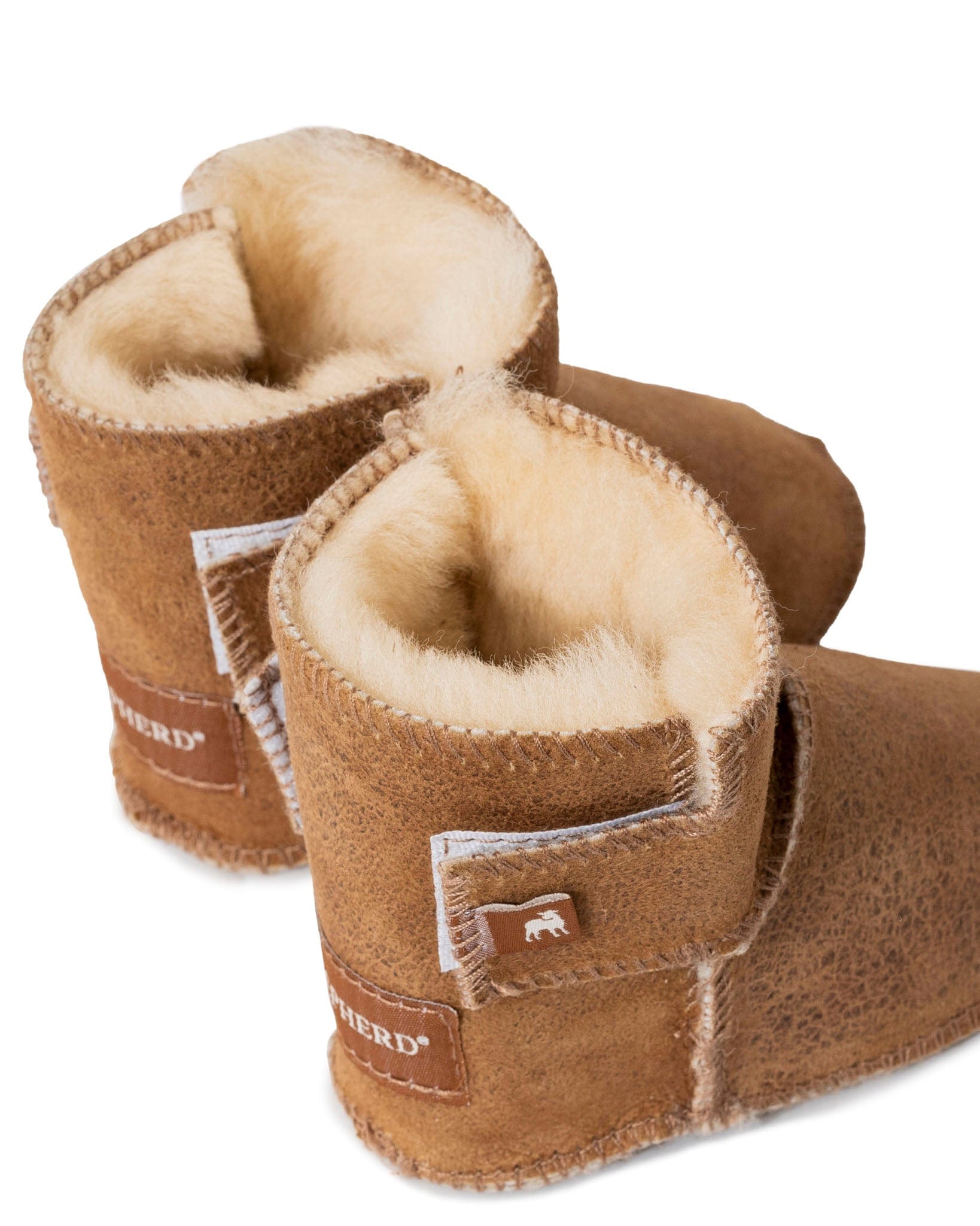 Boras Antique Cognac Sheepskin Slippers For Babies