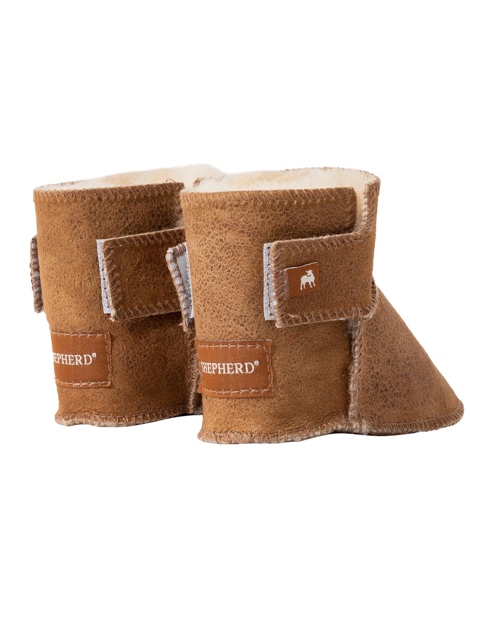 Boras Antique Cognac Sheepskin Slippers For Babies