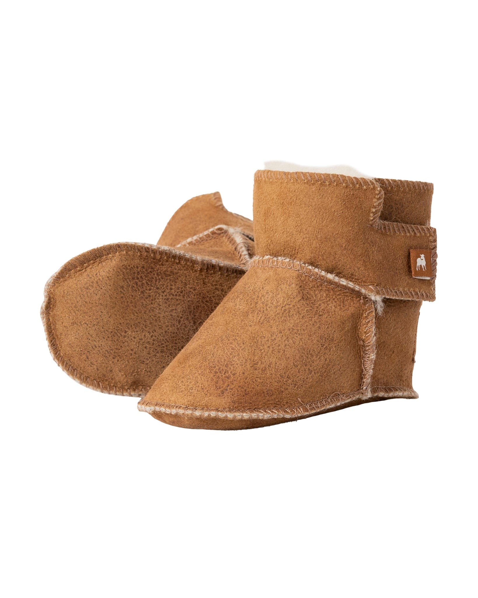 Boras Antique Cognac Sheepskin Slippers For Babies