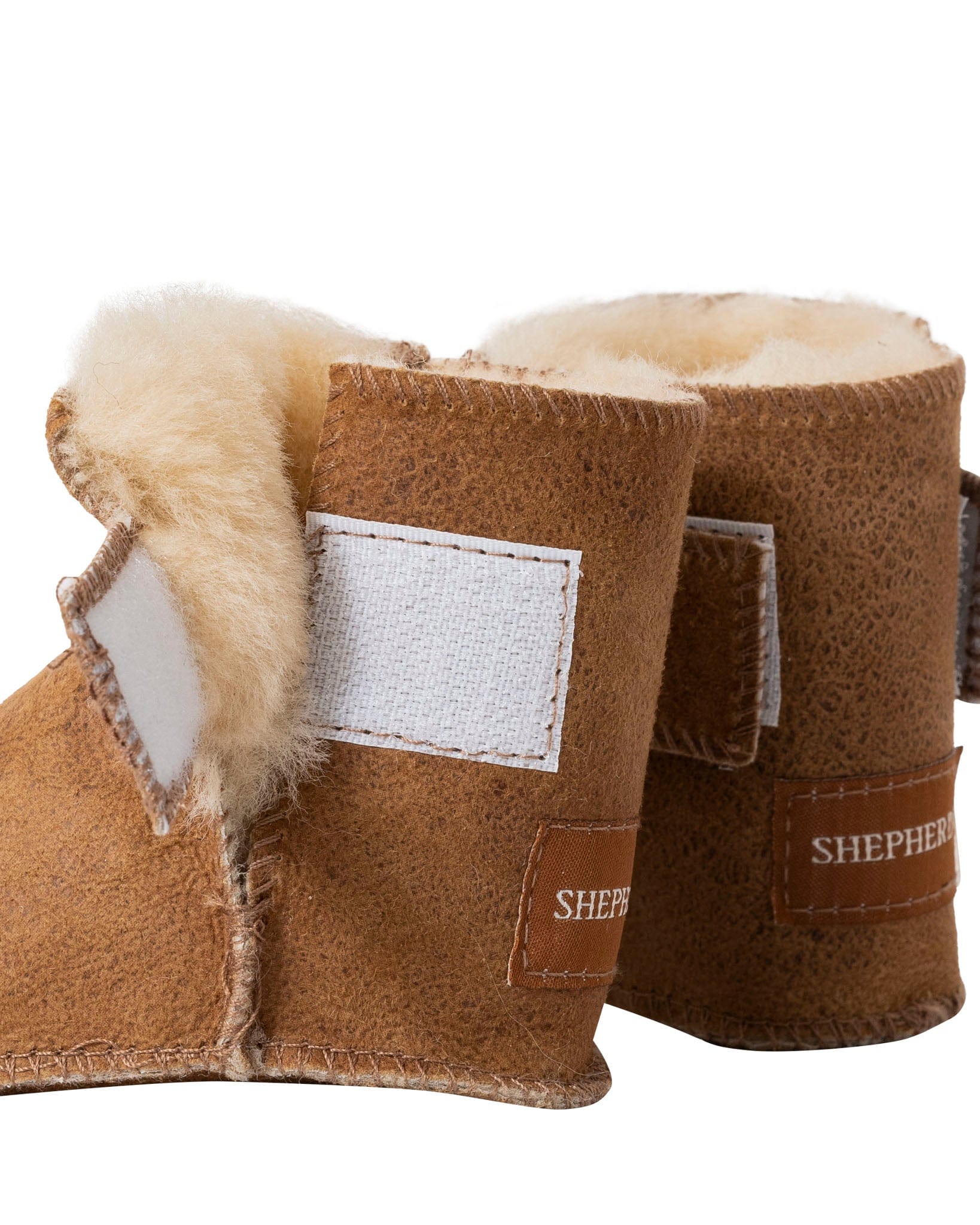 Boras Antique Cognac Sheepskin Slippers For Babies