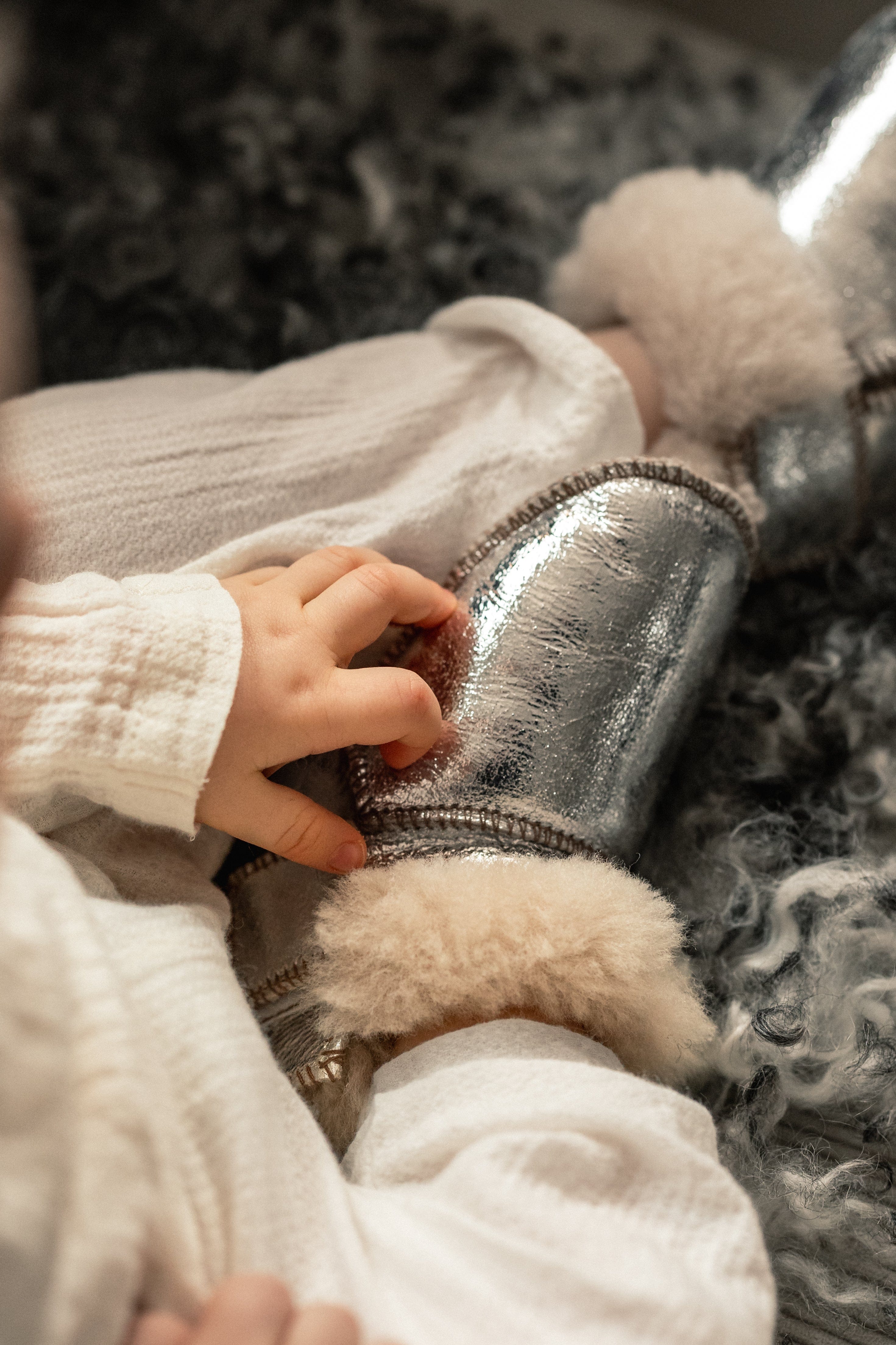 Boras Silver Sheepskin Slippers For Babies