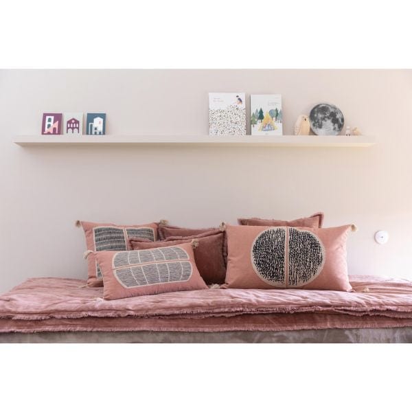 Fara Padded Velvet Fringed Throw by Vivaraise, Rose Wood