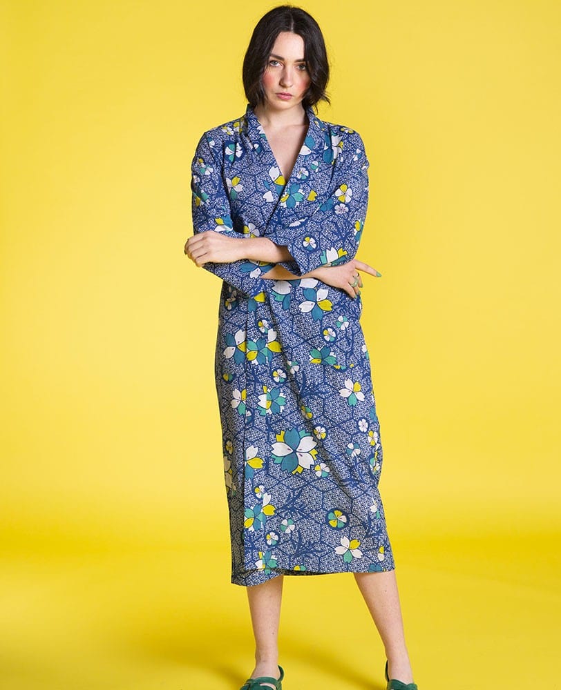 Long Cotton Dressing Gown, Kobe Indigo