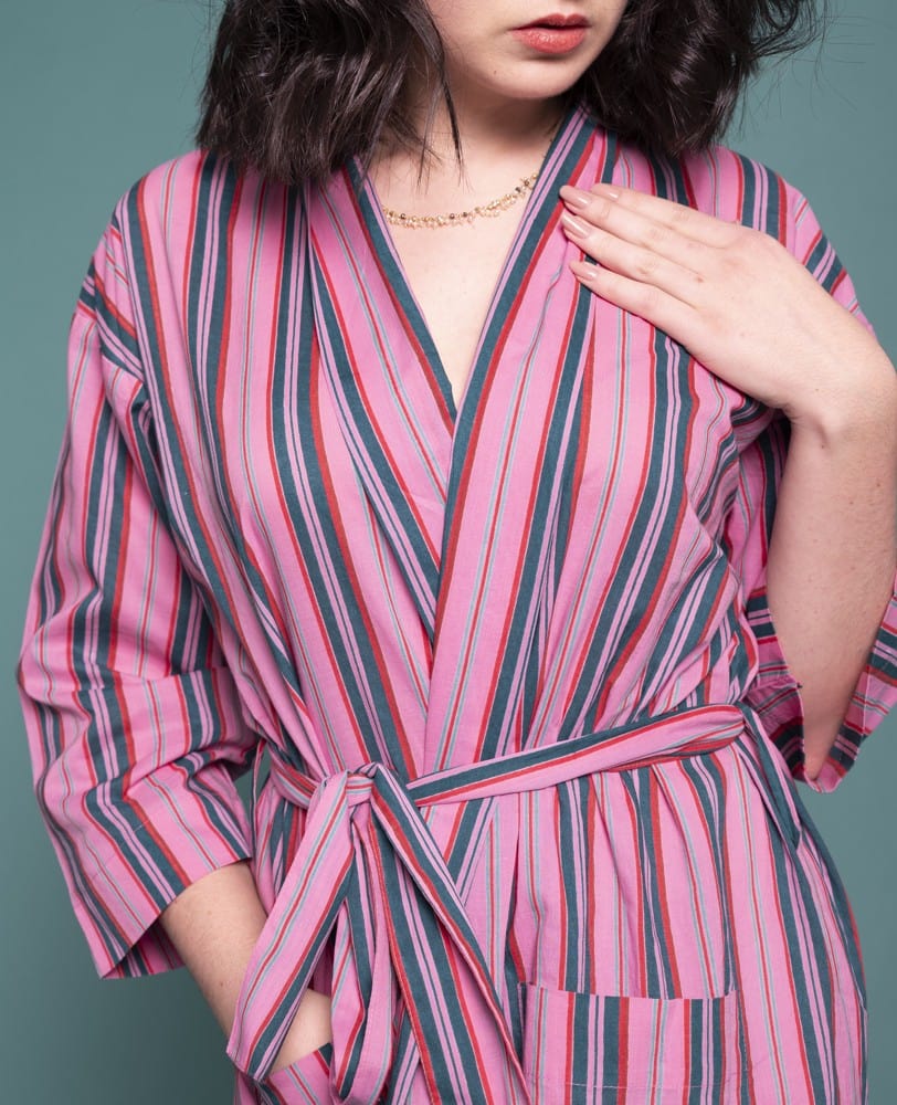 Long Cotton Dressing Gown, Margate Pink