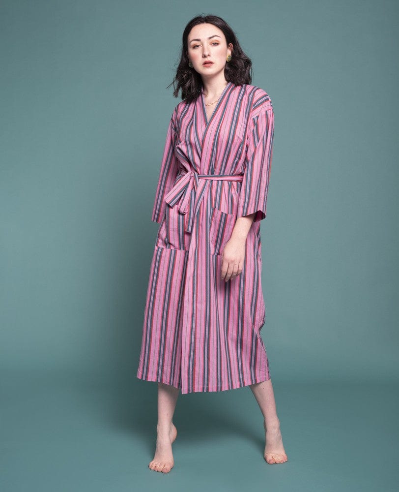 Long Cotton Dressing Gown, Margate Pink