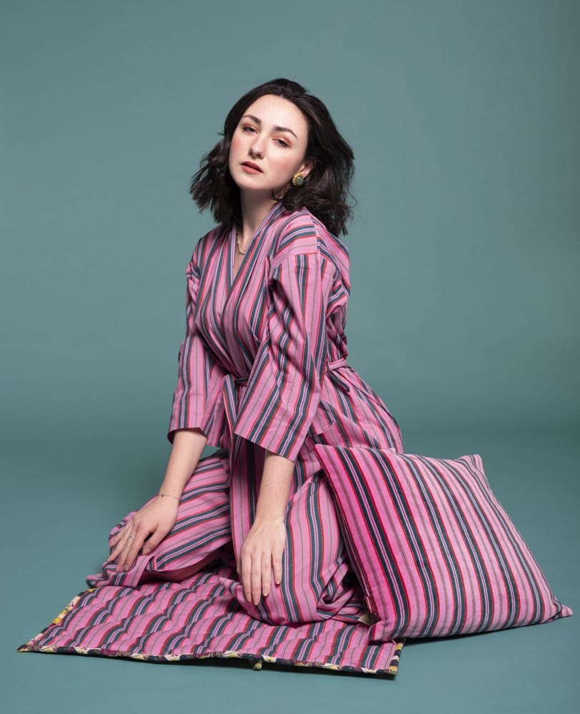 Long Cotton Dressing Gown, Margate Pink