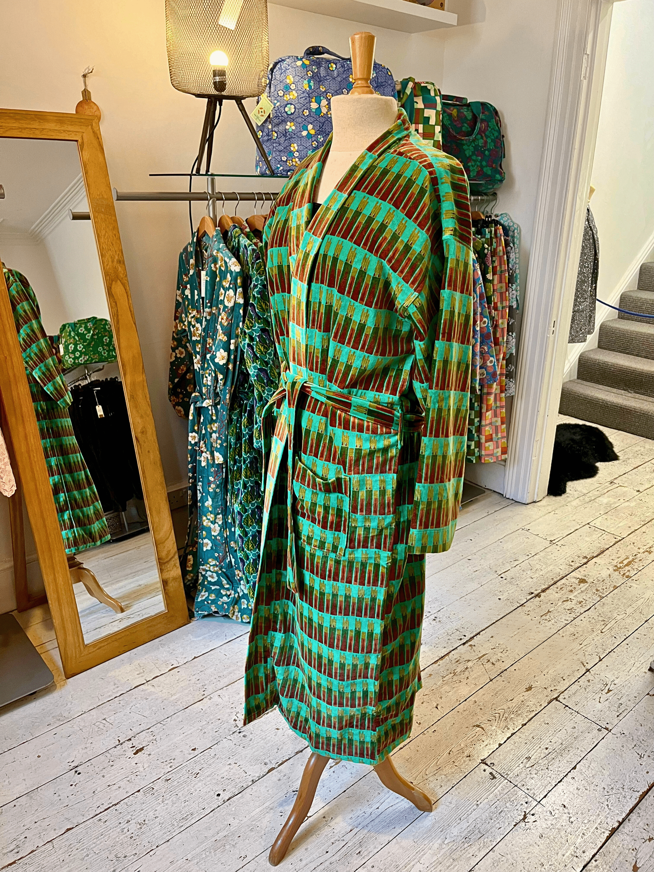 Luxury Velvet Dressing Gown Vienna Biscay Green