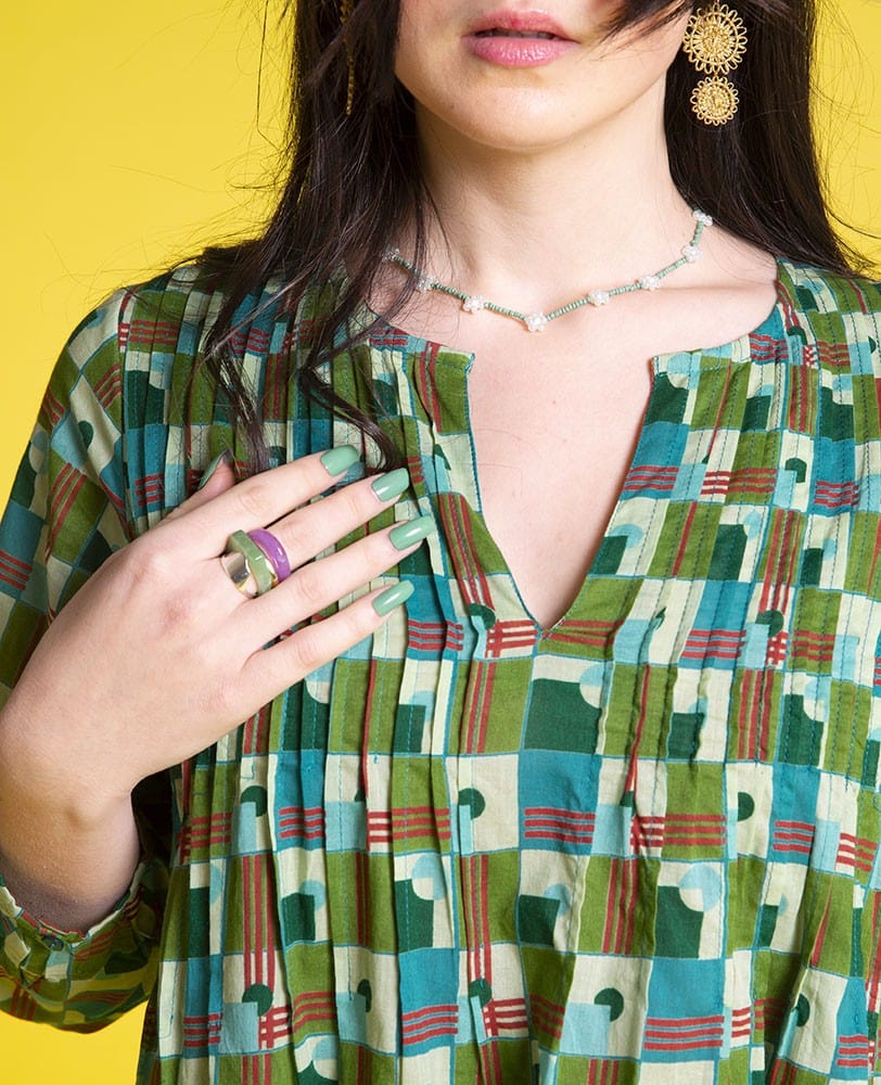 Capi Patterned Cotton Dress, Aberdeen Emerald