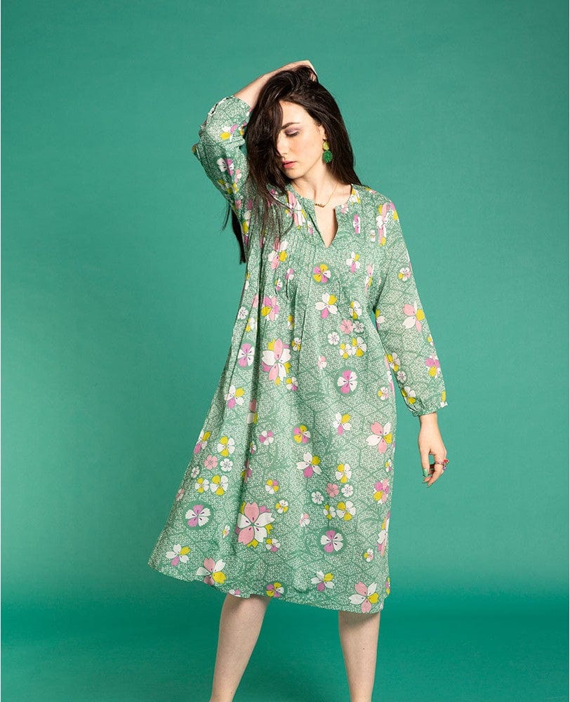 Capi Patterned Cotton Dress, Kobe Green