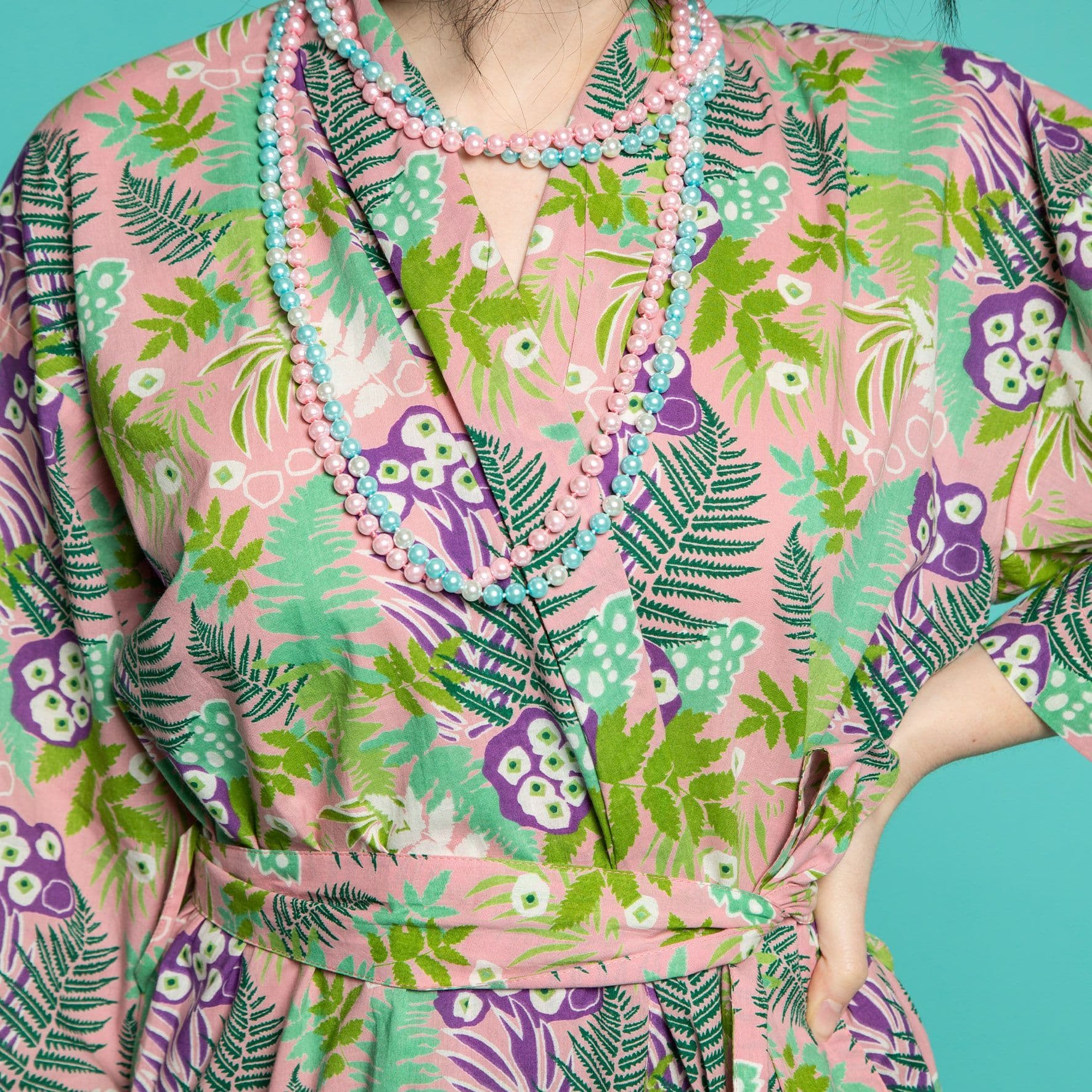 Long Cotton Dressing Gown, Fern Pink