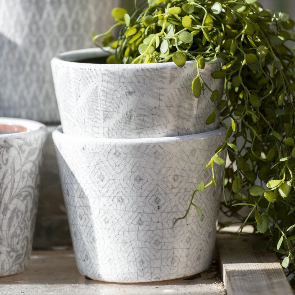 Old Dutch Flower Pot, Patterned, Faded Grey, 6 Assorted designs