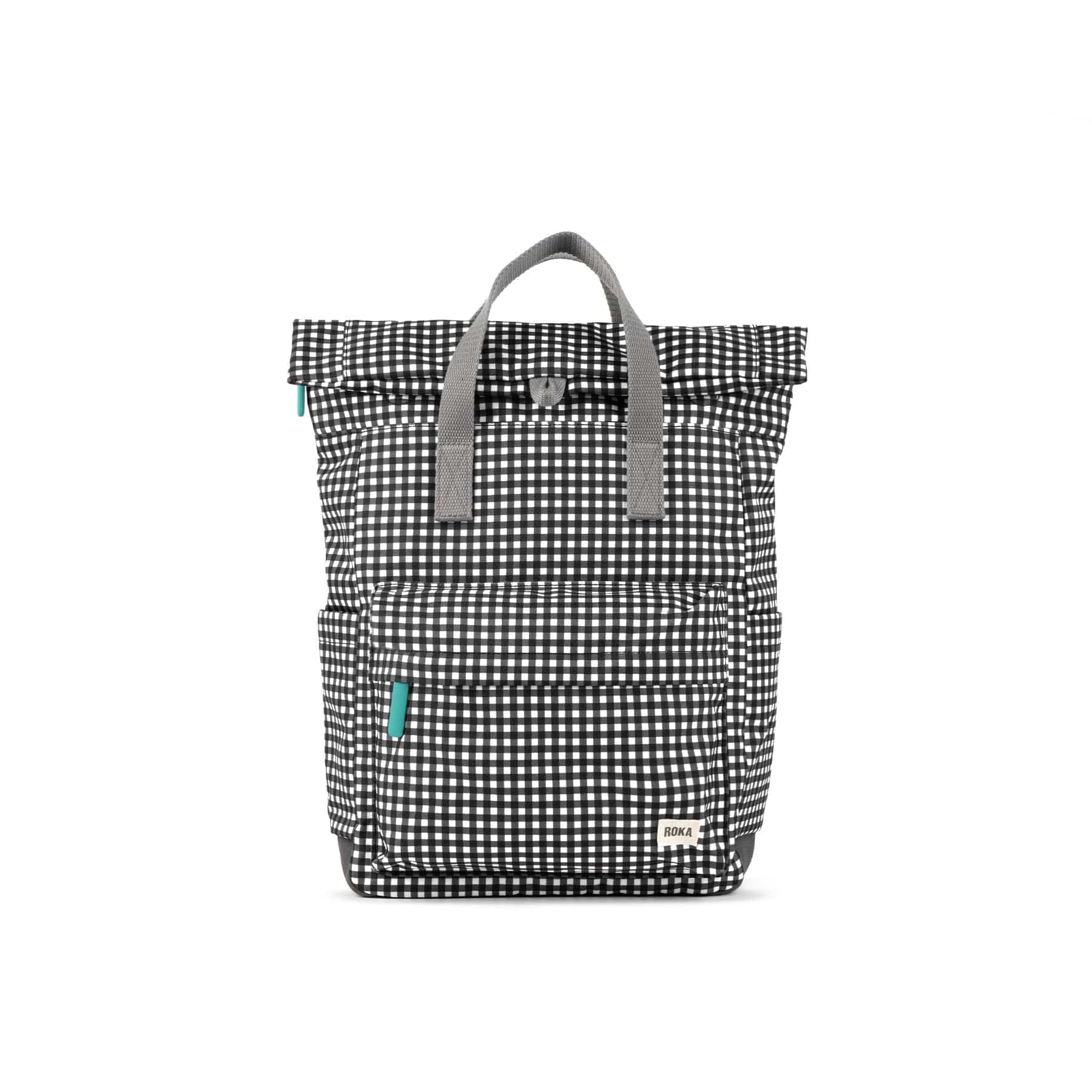 Roka Canfield B Gingham Medium Recycled Canvas Rucksack, Black