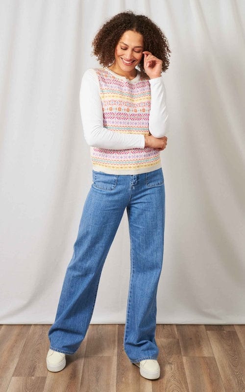 Fair Isle Cotton Tank Top, Ecru/Pink/Multi