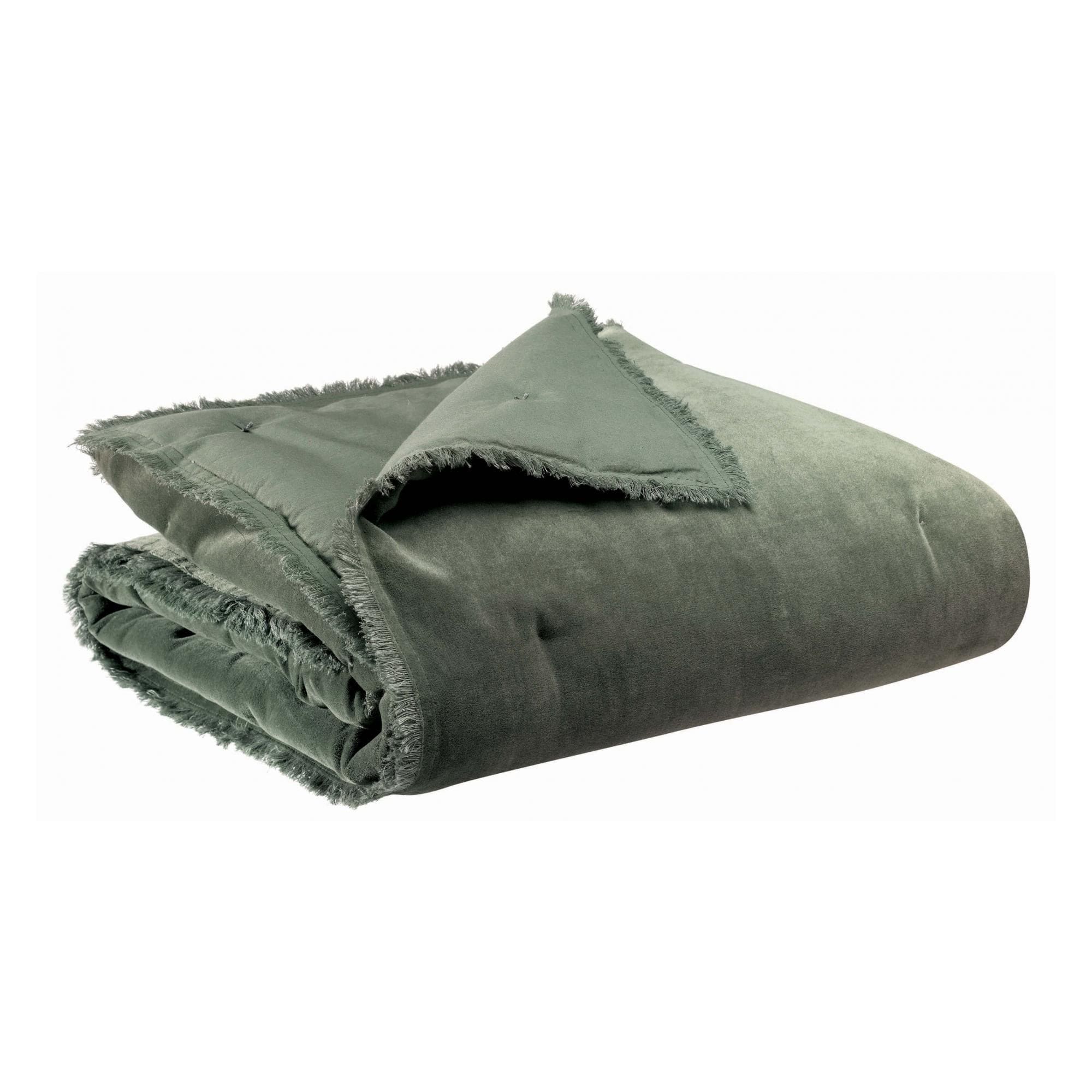 Fara Padded Velvet Fringed Throw by Vivaraise, Thyme