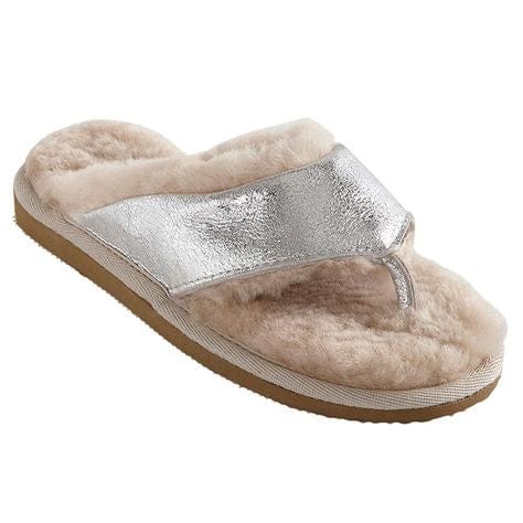 Anki Sheepskin Flip Flop Slippers, Silver by Shepherd of Sweden