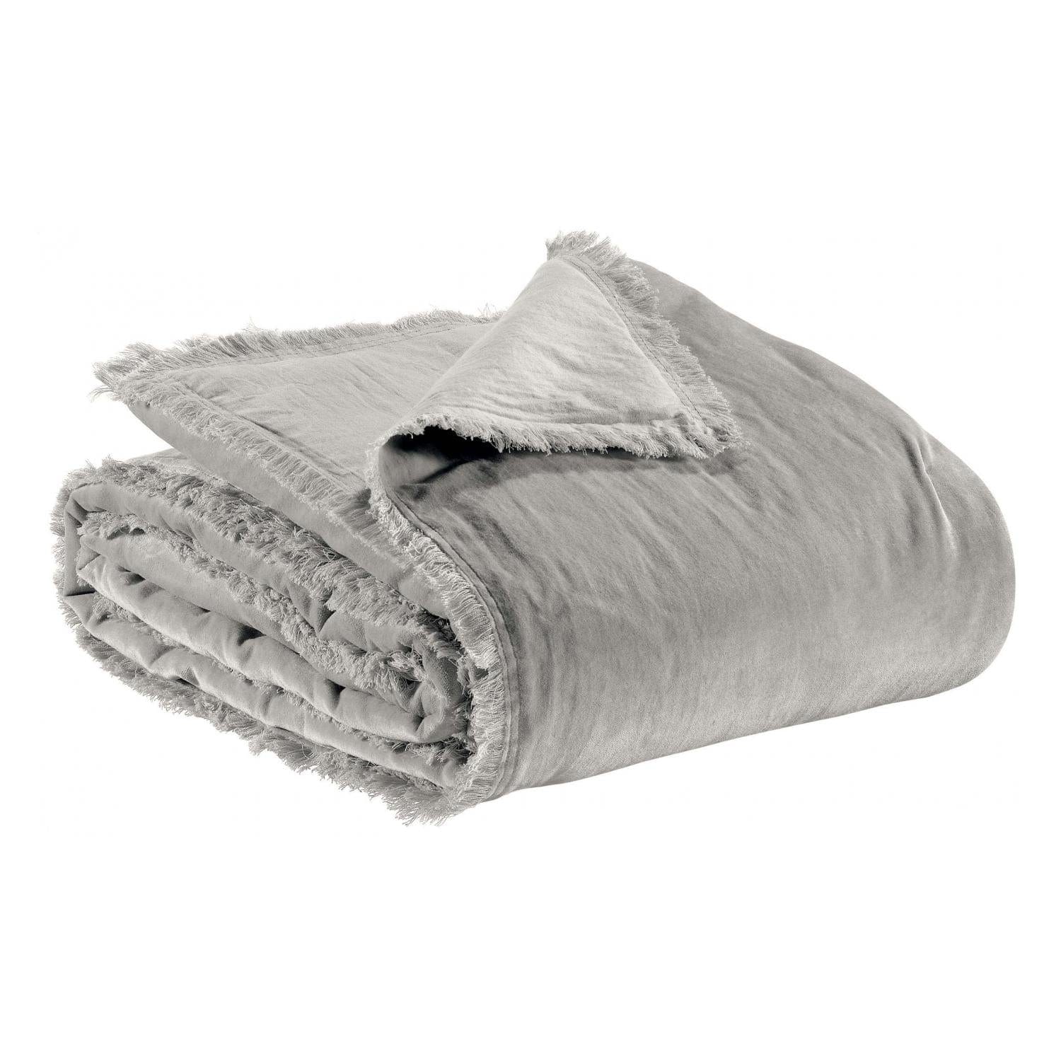 Fara Padded Velvet Fringed Throw by Vivaraise, Pearl