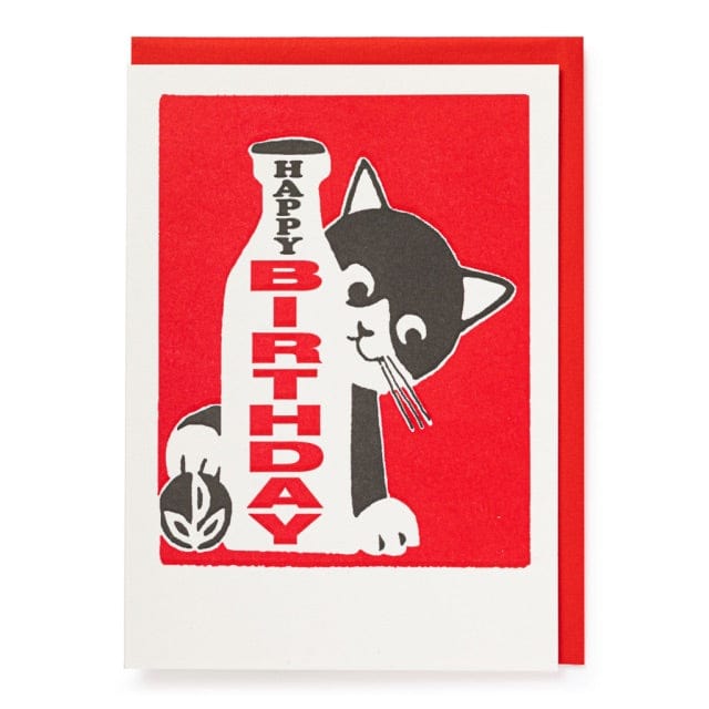 Letterpress Card Happy Birthday Cat, Small Size