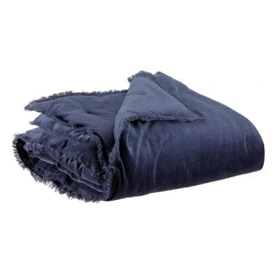 Fara Padded Velvet Fringed Throw by Vivaraise, Marine
