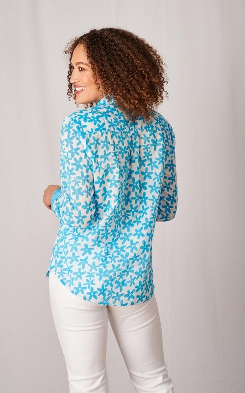 Bali Print Indian Cotton Shirt, Aquamarine