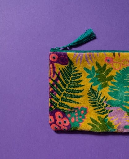 Velvet Zipped Pouch With Tassel FernnGold Large