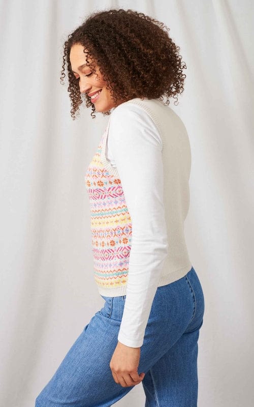 Fair Isle Cotton Tank Top, Ecru/Pink/Multi