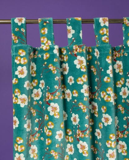 Velvet Curtain Panel 260x110cm, Blossom Blue