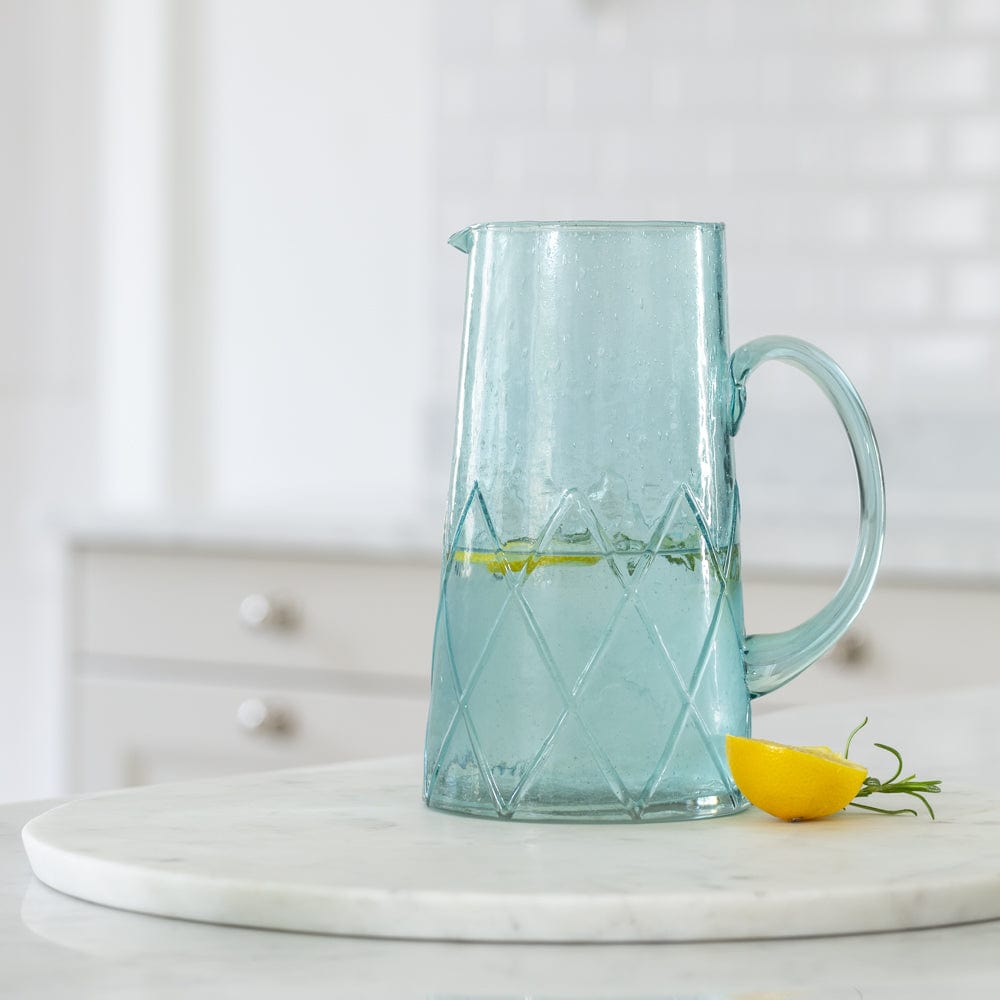 Recycled Bubble Glass Jug Aqua Marine