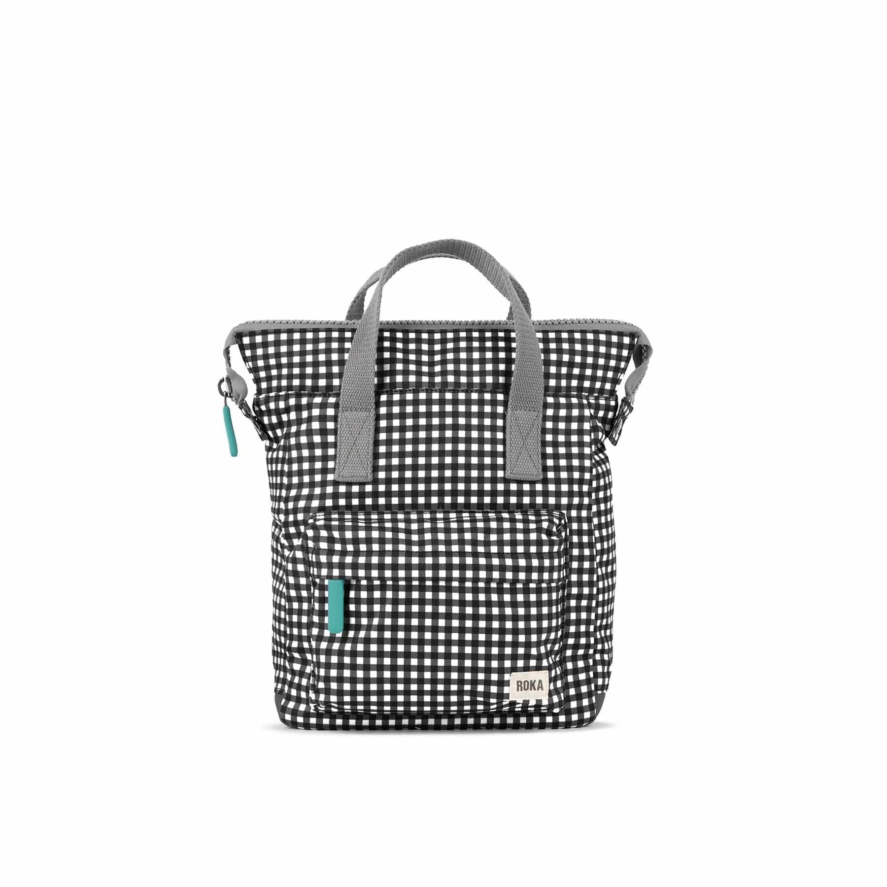 Roka Bantry B Small Recycled Canvas Gingham Rucksack, Black