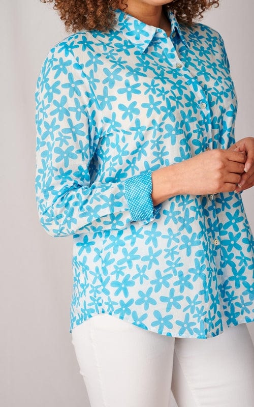 Bali Print Indian Cotton Shirt, Aquamarine