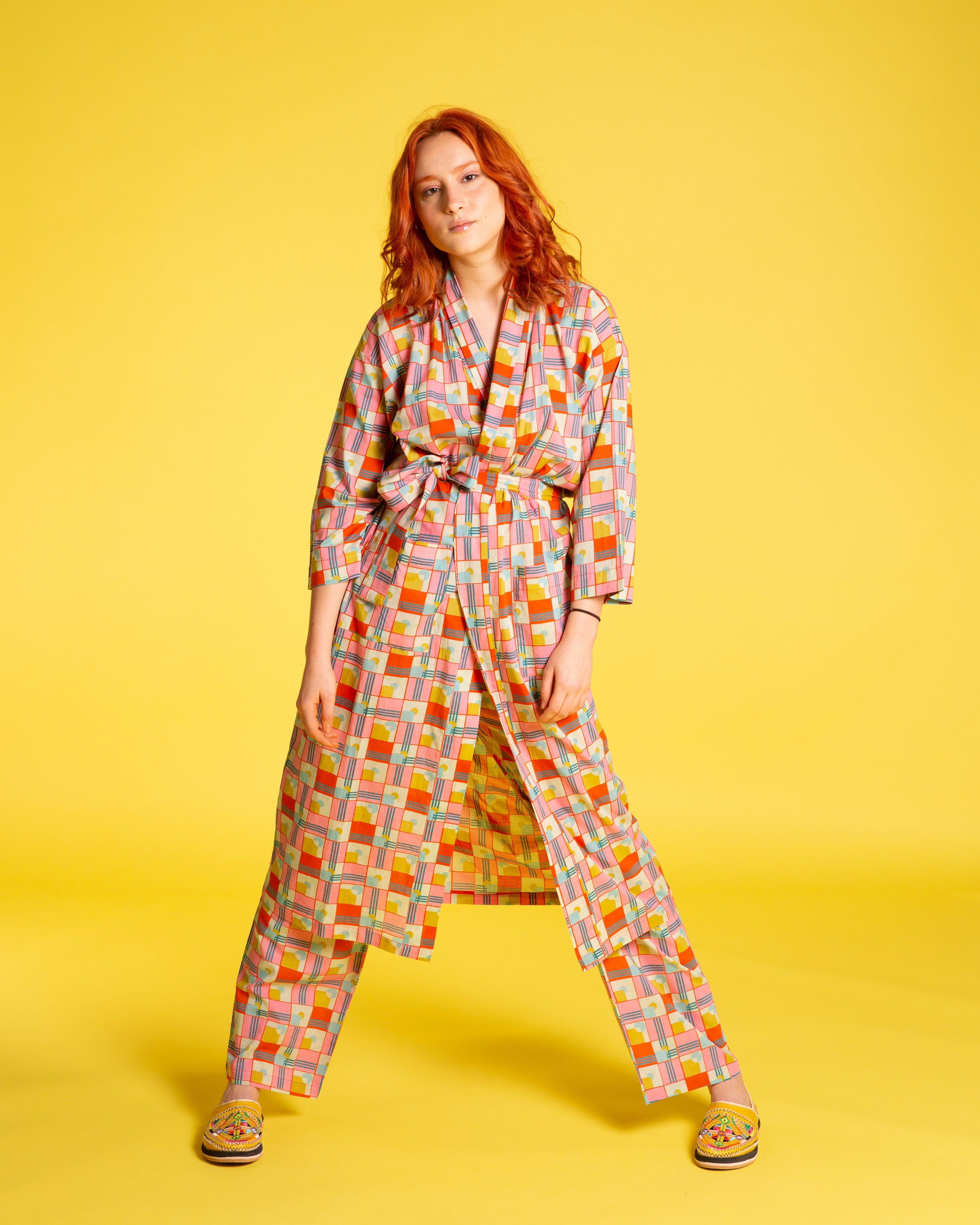 Long Cotton Dressing Gown Aberdeen, Orange