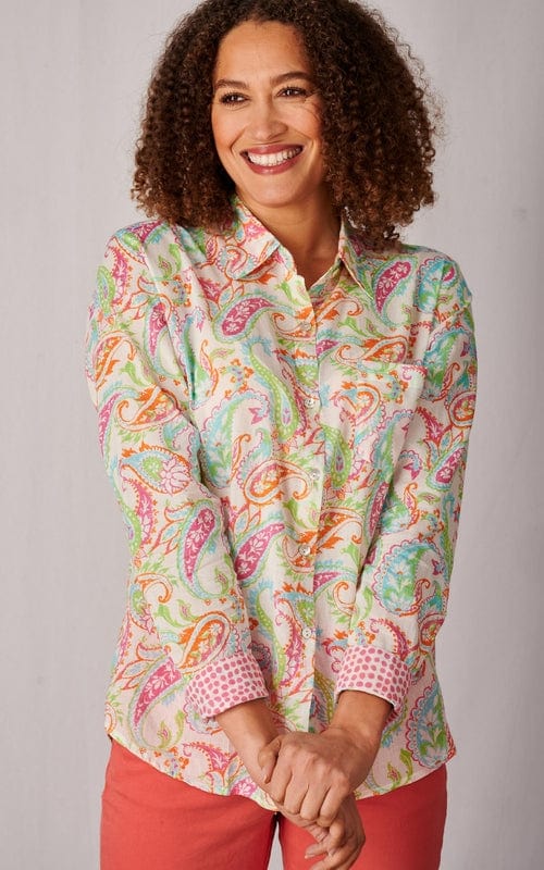 Java Print Indian Cotton Shirt, Paisley Pink/Multi