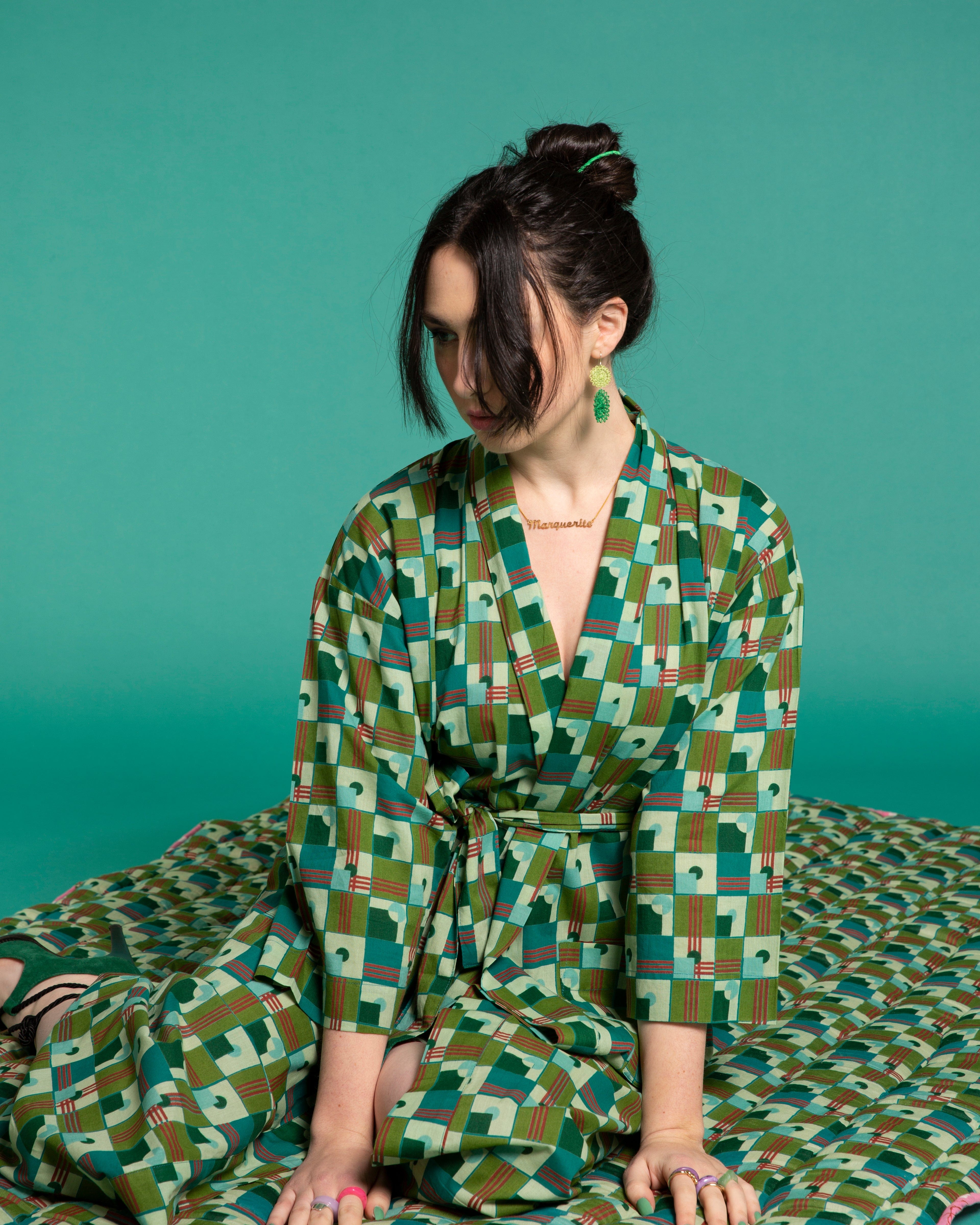 Long Cotton Dressing Gown Aberdeen, Emerald