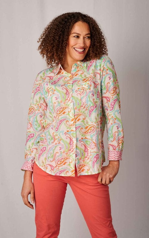 Java Print Indian Cotton Shirt, Paisley Pink/Multi