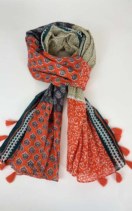 Cotton Tassel Scarf, Coral