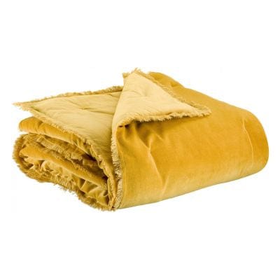 Fara Padded Velvet Fringed Throw by Vivaraise, Curry