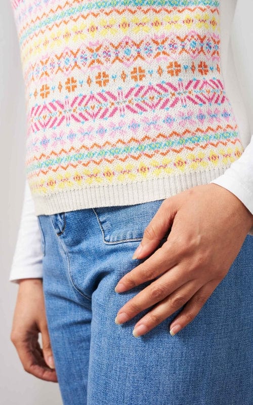 Fair Isle Cotton Tank Top, Ecru/Pink/Multi