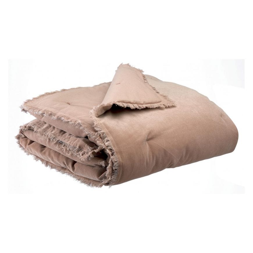Fara Padded Velvet Fringed Throw by Vivaraise, Sesame