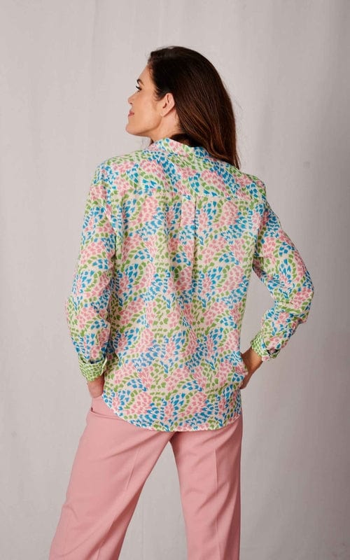 Timor Print Indian Cotton Shirt, Abstract Pink/Blue/Green