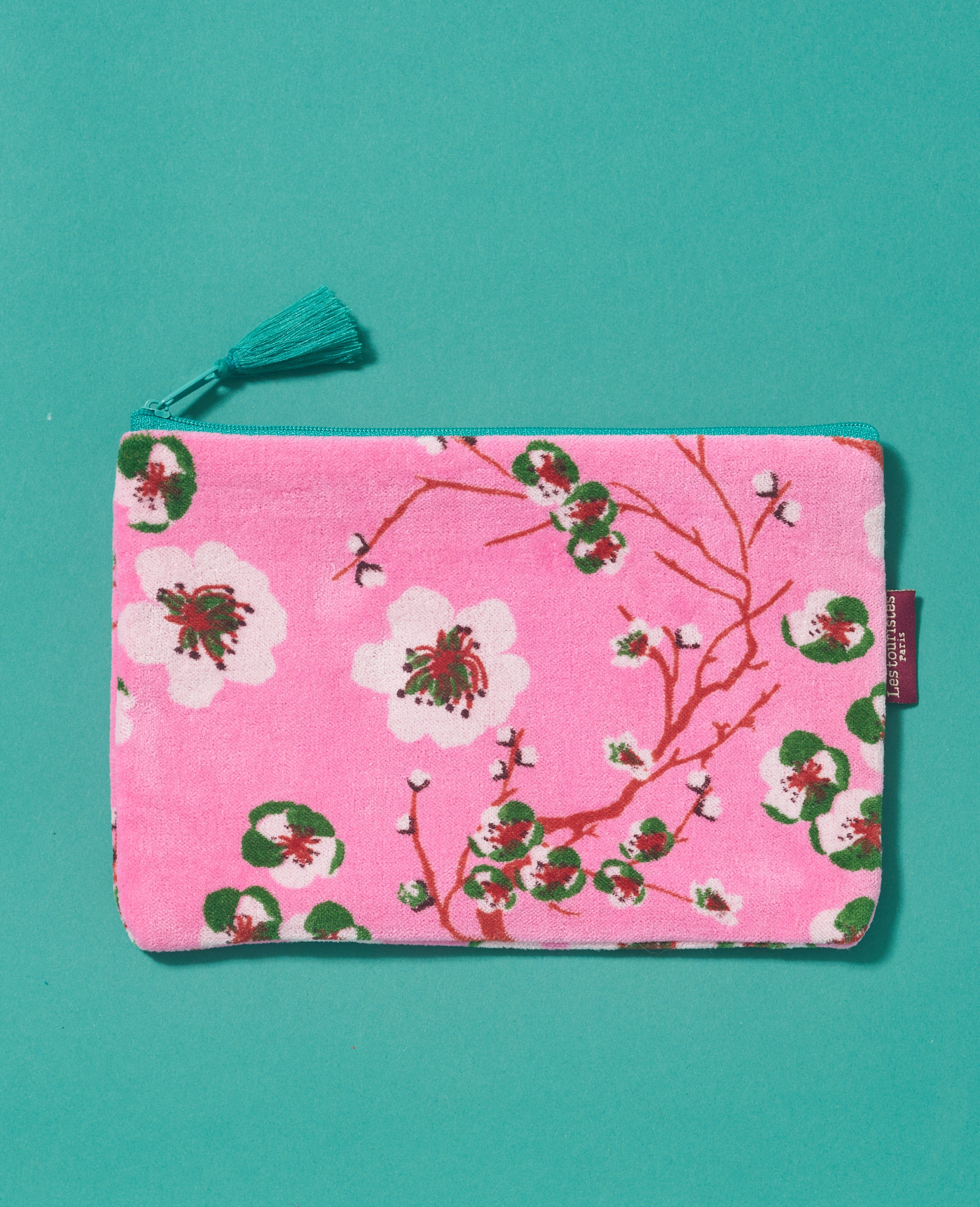 Velvet Zipped Pouch With Tassel, Blossom Pink, Medium