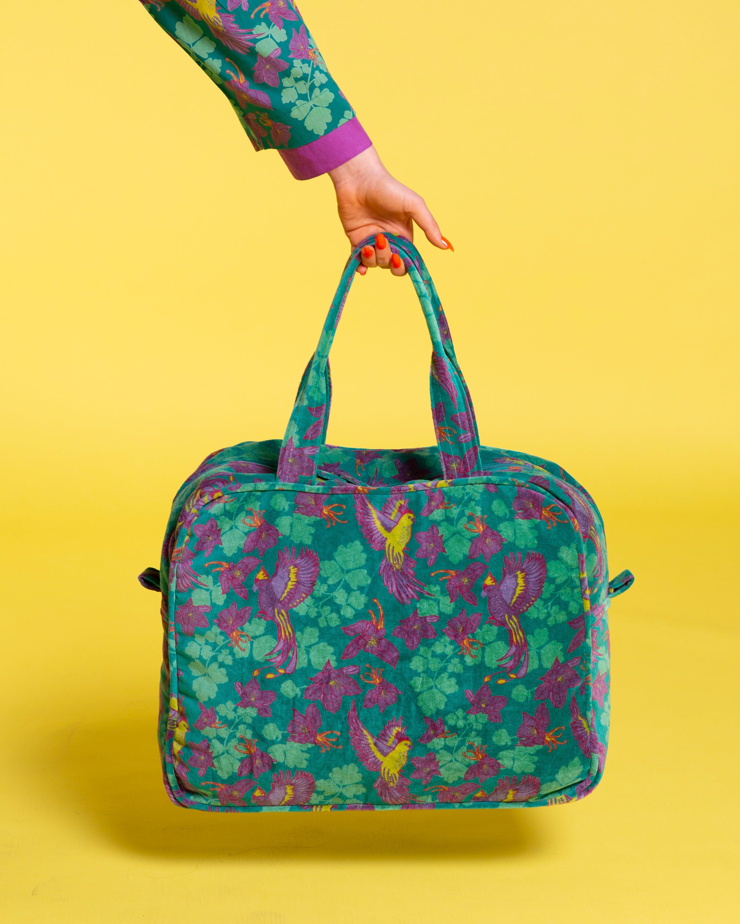 Poppins Velvet Weekend Bag, Ancolie Emerald