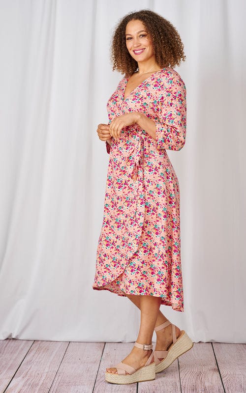 Elise Wrap Dress, Coral