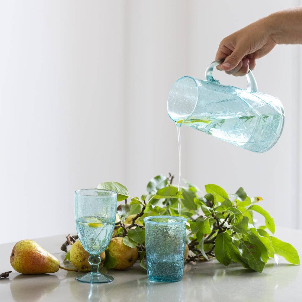 Recycled Bubble Wine Glass Aqua Marine