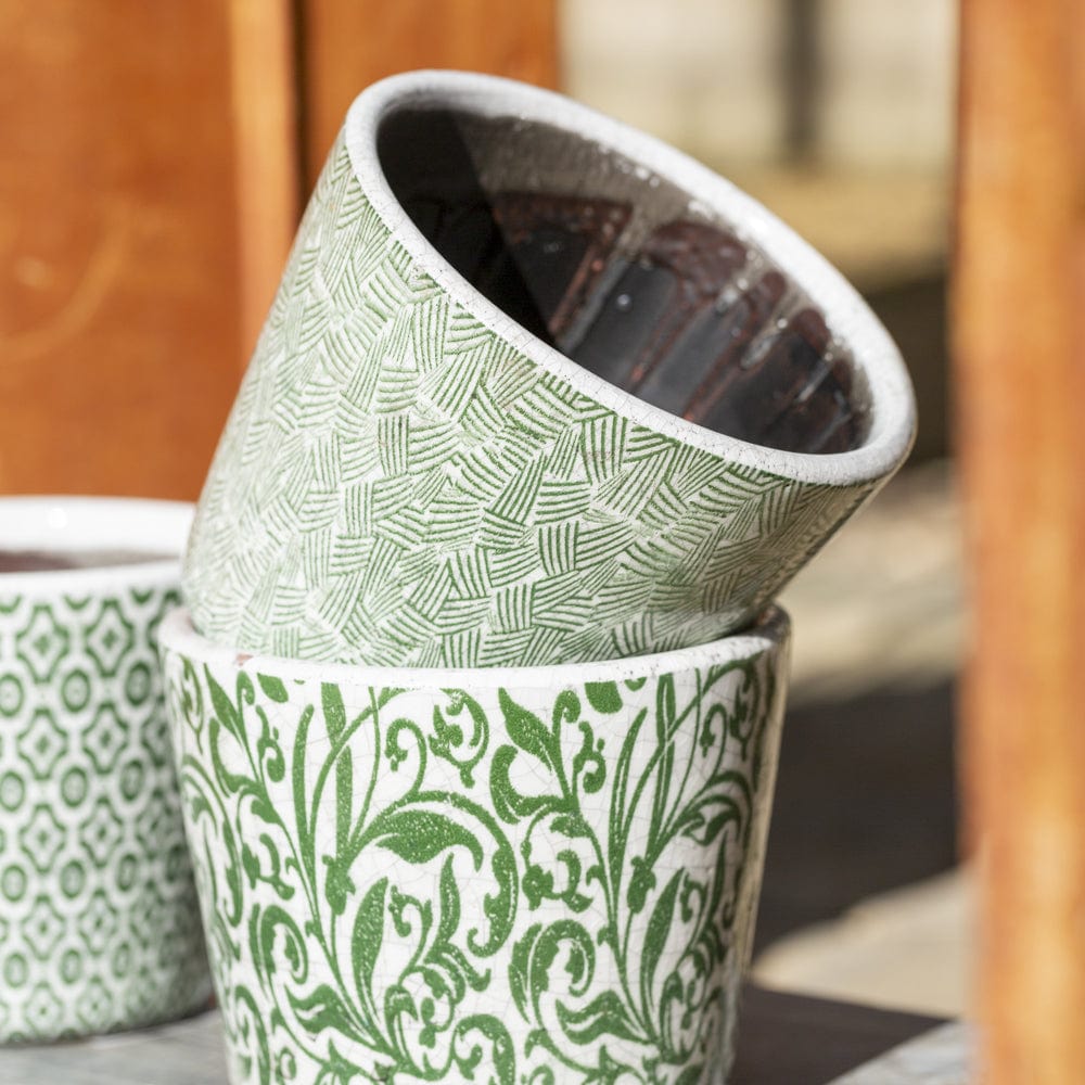Old Dutch Flower Pot, Patterned, Green, 6 Assorted designs