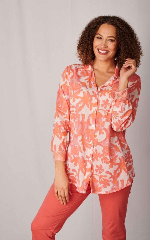 Gili Boyfriend Fit Cotton Shirt, Coral