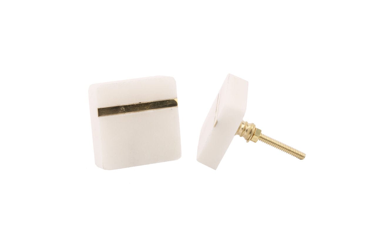 WHITE CERAMIC/BRASS DRAWER PULL
