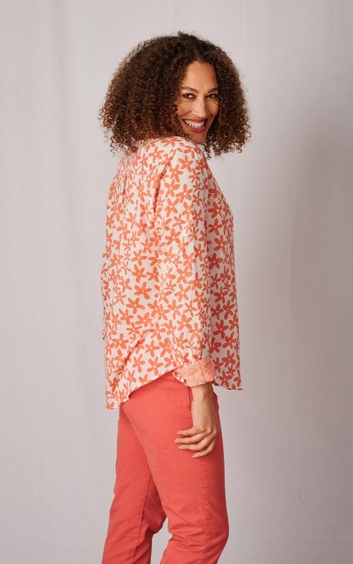 Bali Print Indian Cotton Shirt, Coral
